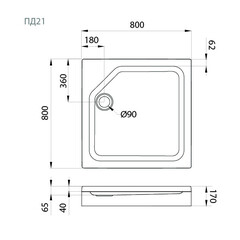 Поддон душевой 80х80 низкий акриловый