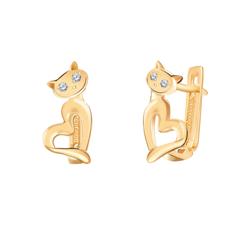 21336 - Серьги КОТЯТА из золота 585 пробы с фианитами