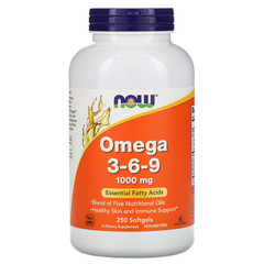 Now Foods, Омега 3-6-9, 1000 мг, 250 мягких желатиновых капсул