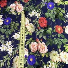 Ткань вискоза синяя с розочками 3118