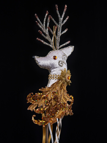 Елочная игрушка Олень 17х43см ChristmasDeLuxe платина с коричневым