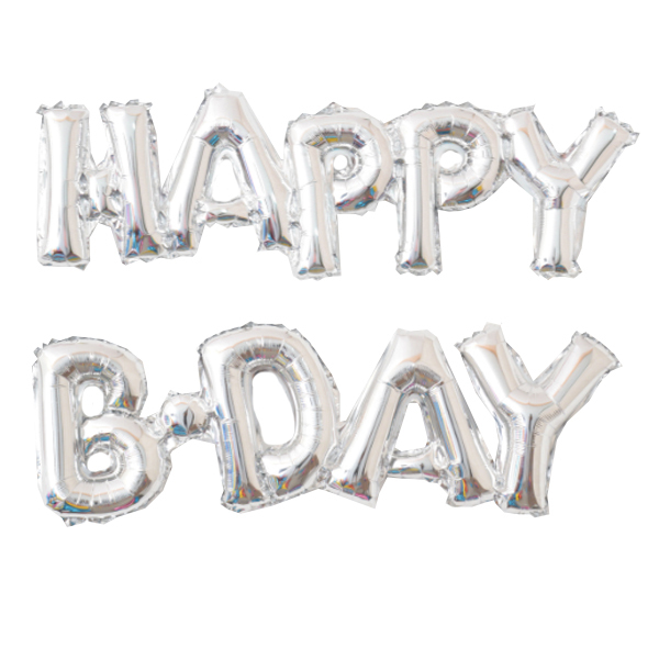 К Надпись, Happy B-Day, Silver (Серебро), 59 см Х 90 см