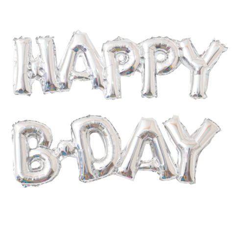 К Надпись, Happy B-Day, Silver (Серебро), 59 см Х 90 см
