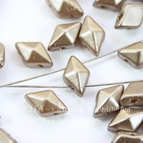 Бусина DiamonDuo Ромб с 2 отверстиями, 8х5 мм, пеламутрово-серебристо-бежевая