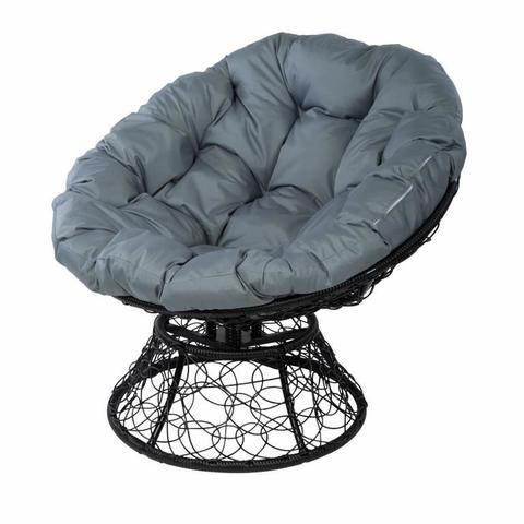 Кресло Papasan с пружиной, цвет плетения черный, цвет подушки серый