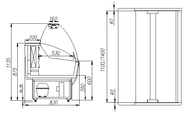 Витрина морозильная POLUS G85 SL 1,2-1 (ВХСн-1,2 ЭКО)