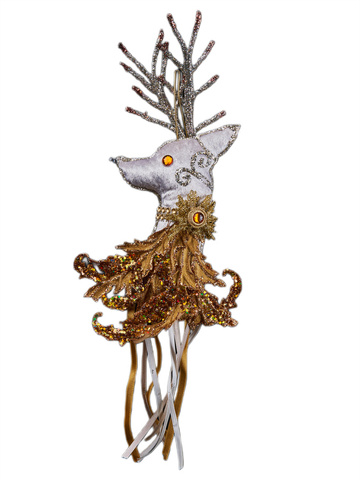 Елочная игрушка Олень 17х43см ChristmasDeLuxe платина с коричневым
