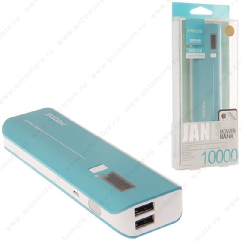 Аккумулятор внешний универсальный Proda V6i Jane 10000 мАч 1*USB 2.0A голубой