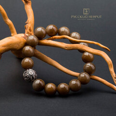 Браслет "Летучая мышь". Табачный нефрит. 12мм.