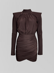 Платье Agdali Brand 1045 однотонное с драпировкой и объемными плечами