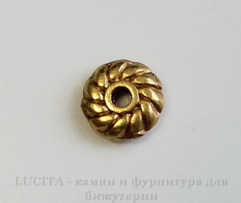 Бусина металлическая - спейсер 6х2 мм (цвет - античное золото), 10 штук