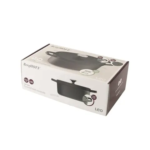Кастрюля чугунная овальная с крышкой 27х22см 4,8л Leo Graphite