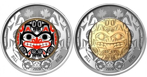 Набор из 2 монет 2 доллара 2020. 100 лет со дня рождения Билла Рида (цветная+простая)
