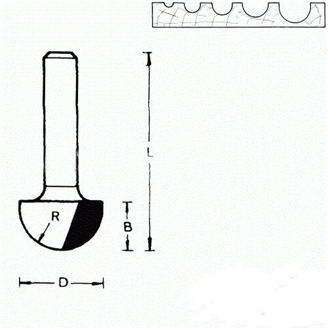 711648 Фреза (D): 12,7 mm (B): 7,9 mm (L): 38 mm (R): 6,3 (754083) Хвостовик 8 mm