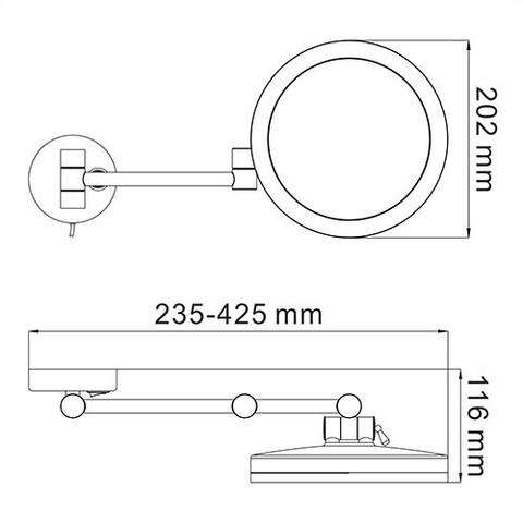 WasserKRAFT K-1004BLACK Зеркало с LED-подсветкой, 3-х кратным увеличением