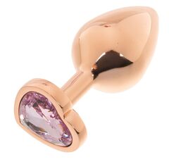 Золотистая анальная пробка OYO с нежно-розовым кристаллом-сердцем - 7,3 см. - 