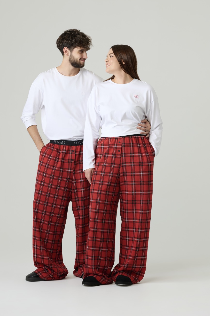 Брюки в клетку, красный