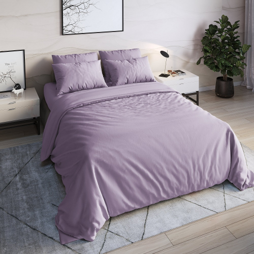 Комплект постельного белья Семейный (2 пододеяльника) Хлопок однотонный сиреневый