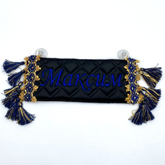 Карман Максим (черный с синей вышивкой, экокожа)