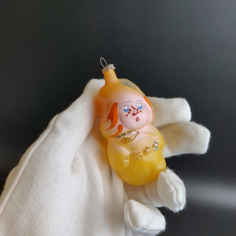 Ёлочная игрушка "Принц" из набора "Хрустальный башмачок", стекло, подвесная, ручная роспись, винтаж 1970-1980 гг