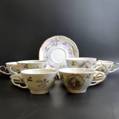 Чайные пары набор на 6 персон из сервиза "Мадонна", Kahla GDR, люстр, изображение, золочение, винтаж времён 1970-1990 гг