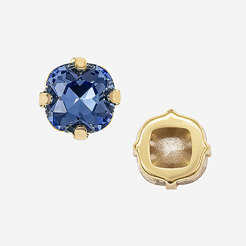 Кристалл Кушон (Сushion) в цапах, оттенок "Сапфир"/"Sapphire", 9,2мм, позолота