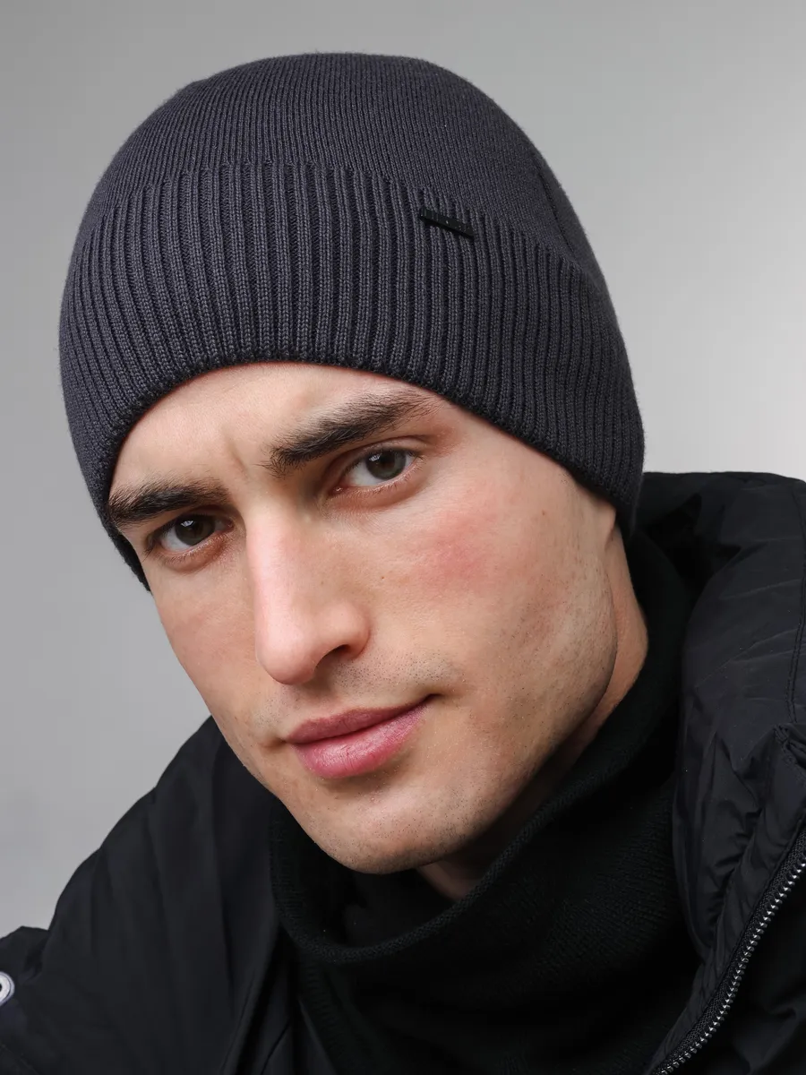 Шапка зимняя на флисе вязаная бини