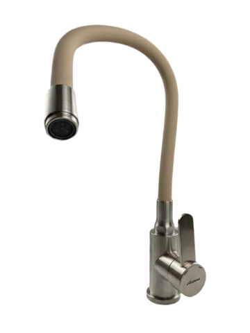 Смеситель для кухни с гибким изливом Accoona из нержавеющей стали бежевый+сатин