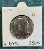 K16922 1935 Германия 5 марок рейхсмарок Гинденбург G Ag-900, 13.88 gr