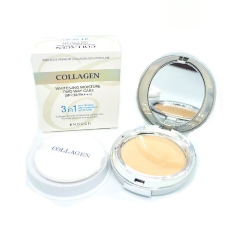 Enough Пудра для лица 3 в 1 с запасным блоком т.21  Collagen Whitening Moisture Two Way Cake 13 гр. + 13 гр.