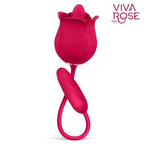 Малиновый двойной вибростимулятор с язычком - Bior toys VIVA ROSE TOYS RT-34001