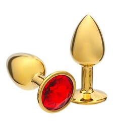 Анальная пробка с кристаллом (золотой/красный) малая