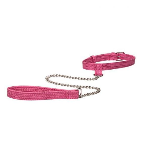 Розовый ошейник с поводком Tickle Me Pink Collar With Leash - California Exotic Novelties Tickle Me Pink SE-2730-20-2