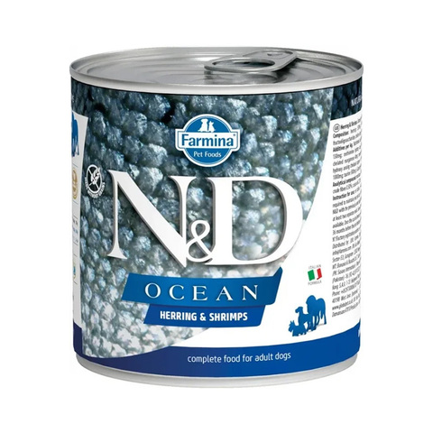 Влажный корм N&D DOG OCEAN HERRING&SHRIMP с сельдью и креветками для взрослых собак, 285 г