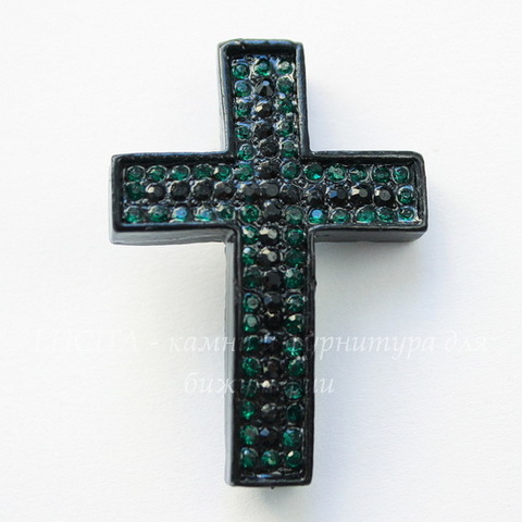 Разделитель "Крест" с зелеными и черными стразами 38х26х7 мм (цвет - черный никель)
