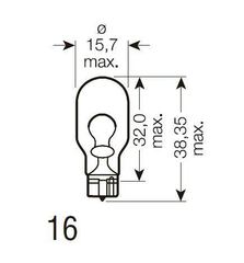 ЛАМПА ЗАДНЕГО ХОДА БЕСЦОКОЛЬНАЯ 12V 16W (W16W) OSRAM