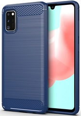 Противоударный чехол синего цвета для Samsung Galaxy A41, серия Carbon от Caseport