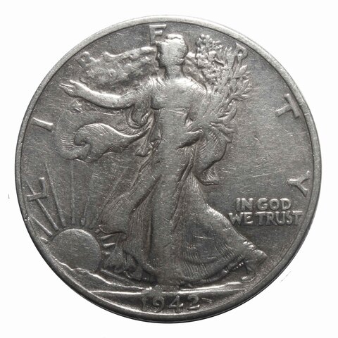 1/2 доллара США (Шагающая Cвобода). 1942 год F-VF