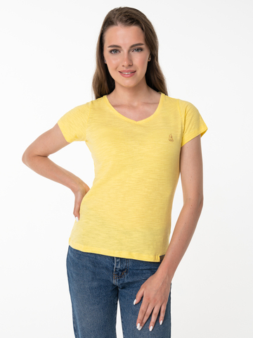 Женская футболка «Великоросс» желтого цвета