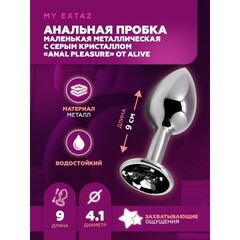 Анальная пробка маленькая Alive Anal Pleasure, металл с серым кристаллом L: 9х4,1 см