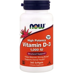 Now Foods, Витамин D-3, 1000 МЕ, 360 мягких таблеток