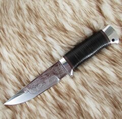 Нож кованый НС-63 А с гравировкой (сталь 40Х10С2М) алюминиевые вставки на рукояти (Златоуст)