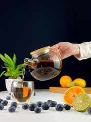 Стеклянный заварочный чайник с бамбуковой крышкой, 900 мл