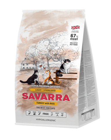 купить Savarra LightSterilized Cat Turkey and Rice Сухой корм для взрослых кошек имеющих избыточный вес и стерилизованных с индейкой и рисом
