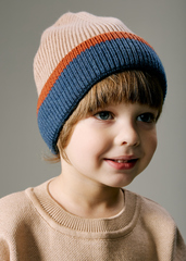 Шапка вязаная с отворотом (теплый беж + джинс)