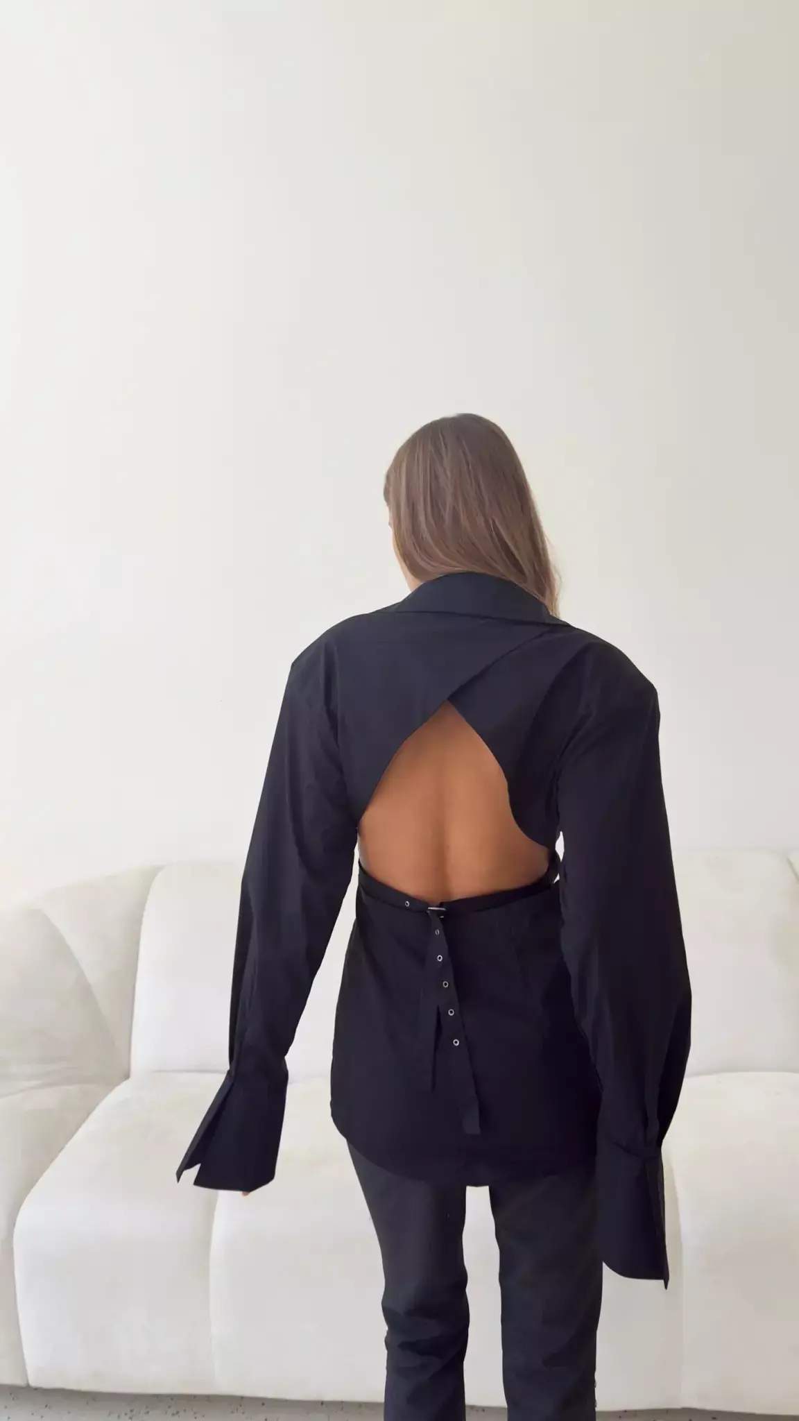 Рубашка из поплина с открытой спиной, Черный