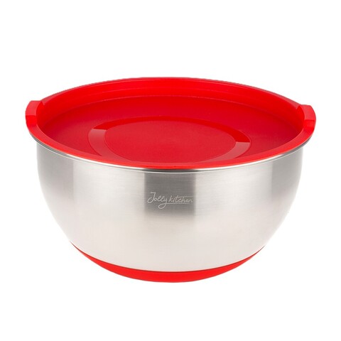 Миска Jolly Kitchen с крышкой, красная, 24 см, нержавеющая сталь 0,5 мм, объем 3,6 л