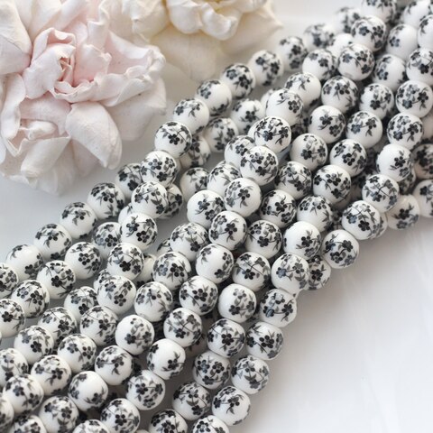 Бусина Шарик, керамика, белая с черной росписью, 10 мм, 1 нить, К161