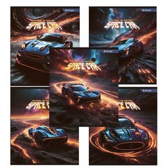 
          Тетрадь 36 л., А5, клетка, Alingar "Space car", скрепка, офсет, мелованный картон (стандарт), 5 дизайнов в пленке т/у