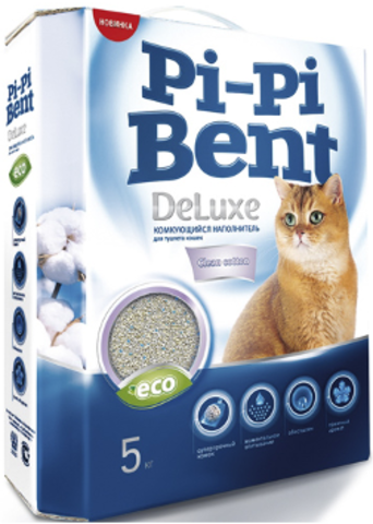 Pi-Pi-Bent DeLuxe Clean Cotton наполнитель для кошек комкующийся 5кг